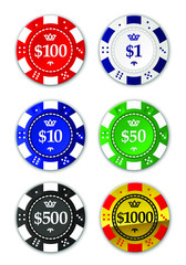 Colorful poker chips collection.