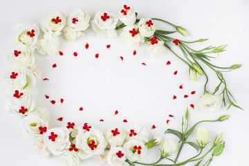 white flowers and red flowers and red flower petals