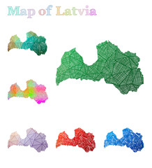 Hand-drawn map of Latvia. Colorful country shape. Sketchy Latvia maps collection. Vector illustration.