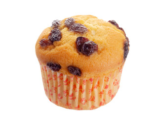 Raisins muffin isolated on white