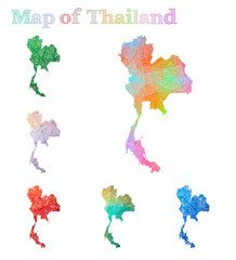 Hand-drawn map of Thailand. Colorful country shape. Sketchy Thailand maps collection. Vector illustration.