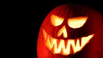 Closeup of lighted Jack O´Lantern halloween pumpkin