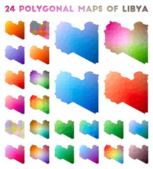Set of vector polygonal maps of Libya. Bright gradient map of country in low poly style. Multicolored Libya map in geometric style for your infographics.
