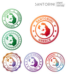 Obraz premium Santorini badge. Colorful polygonal island symbol. Multicolored geometric Santorini logos set. Vector illustration.