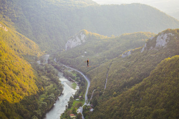 Highline in the mountains.