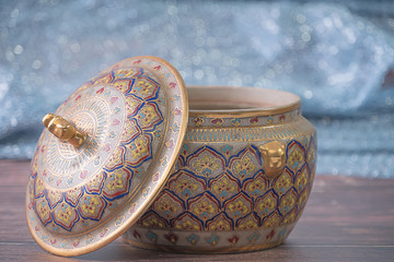 Benjarong bowl set, Thai painted ceramic porcelain