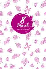 8 march, happy woman's day, greeting card background, wedding invitation, season sale banner