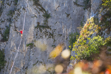 Highline in the mountains.