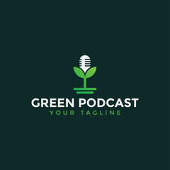 Nature Podcast with Leaf Logo Design Template