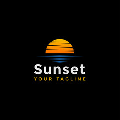 Sunset Beach Logo Design Template