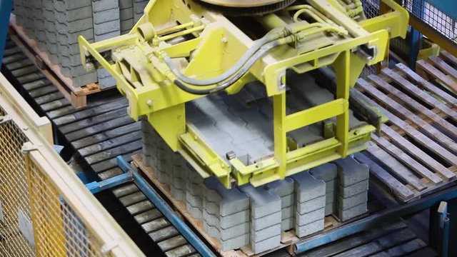 Production Line Inside A Road Pavement Factory. Interlocked Pavement Blocks