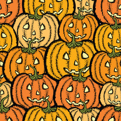 Seamless pattern of cheerful halloween pumpkins