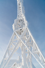 Strange frozen trees as figures in Sudety mountain in Poland on winter.
