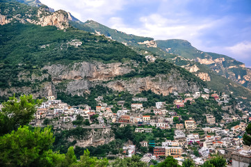 Obraz premium house, summer, sunset, amazing, amalfi, amalfi coast, architecture, beautiful, blue, building, city, cityscape, coast, coastline, colorful, europe, famous, france, harbor, hill, holiday, italian, ital