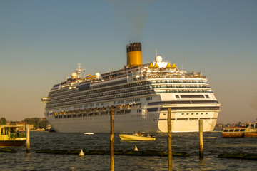 Venice Italy Canal gondola Venezia Italia landmark romantic tourism cruise ship sunset