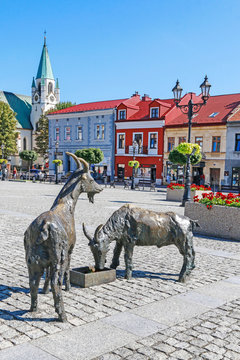 BRZESKO, POLAND - SEPTEMBER 11, 2019: A monument to the goats on the Old Town Square