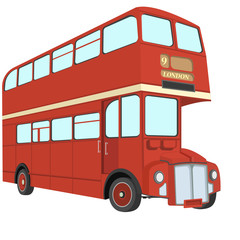 Double decker bus from England. Website, icon, postcards, place for text.