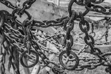 Black and white old rusty chain