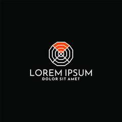 Spider web logo template with diamond shape and wifi symbol in flat design monogram illustration