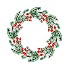 Fototapeta na wymiar Christmas wreath. Watercolor hand drawn