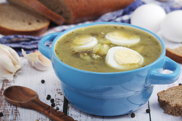 A bowl with homemade sorrel soup