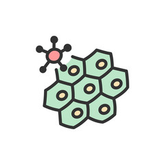 Vector virus attacks cell flat color line icon.