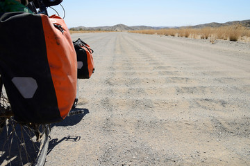 Long distance cycling in the Namib desert, Namibia