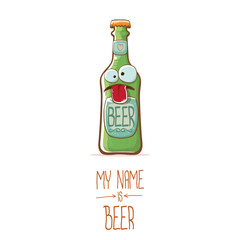 vector cartoon funky beer bottle character isolated on white background.vector beer comic label or poster design template. my name is beer or happy friday concept illustration