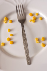 food, fork, plate, diet, white, egg, healthy, medicine, pills, isolated, dish, knife, health, meal, breakfast, eat, pill, nutrition, spoon, drug, concept, capsule, vitamin, yellow, bowl