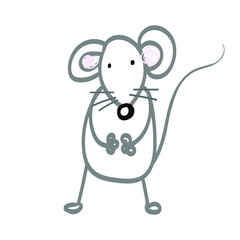 Mouse drawn in a doodle style. Comical, in a children's style. For the design of cards, calendars, invitations.