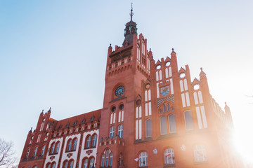 Obraz premium City hall in Slupsk. Town hall old building made of brick.