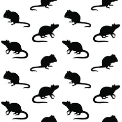 Vector seamless pattern of rats mice silhouette isolated on white background