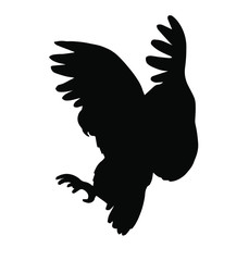 Vector flat black flying owl silhouette isolated on white background