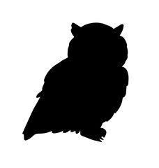 Vector flat black sitting owl silhouette isolated on white background