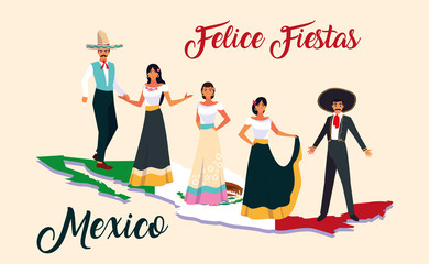 group of people with label felices fiesta mexico