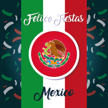 felices fiestas mexico label with Mexican flag