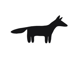 Vector hand drawn doodle black fox silhouette isolated on white background