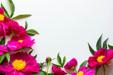white background with floral peony decor  Flowers are artificial.