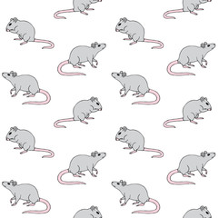 Vector seamless pattern of hand drawn doodle sketch gray rats mice isolated on white background