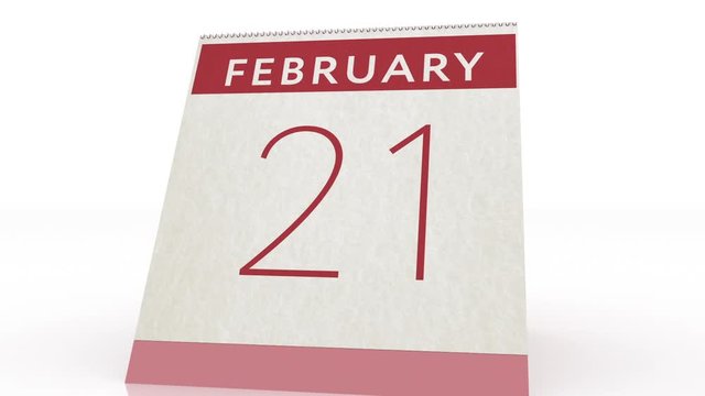 February 21 date. calendar change to February 21 animation