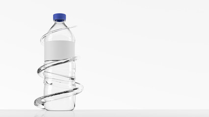 clear water bottle with circular water flow arround the bottle - 3D Illustration