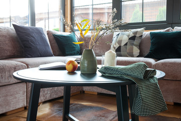 Interior coffee table in living room