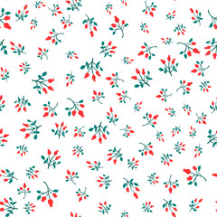 Fototapeta na wymiar Natural seamless pattern with rose hip on white background. Forest healthy and ecology plants.