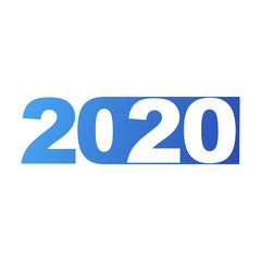 Logotipo 2020 con 20 en espacio negativo en rectángulo en color azul