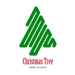 Logotipo con texto Christmas Tree con árbol abstracto lineal como laberinto en color verde