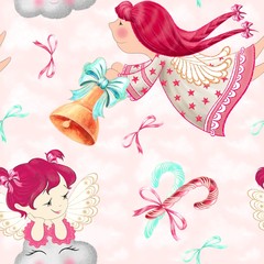 Christmas jolly angels seamless pattern collection