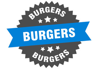 burgers sign. burgers blue-black circular band label