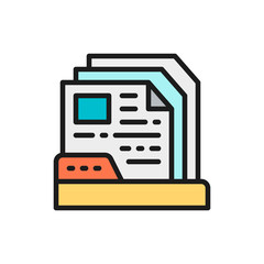 Files in folder flat color line icon.