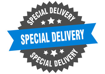 special delivery sign. special delivery blue-black circular band label