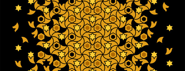 Geometric black and golden islamic pattern.